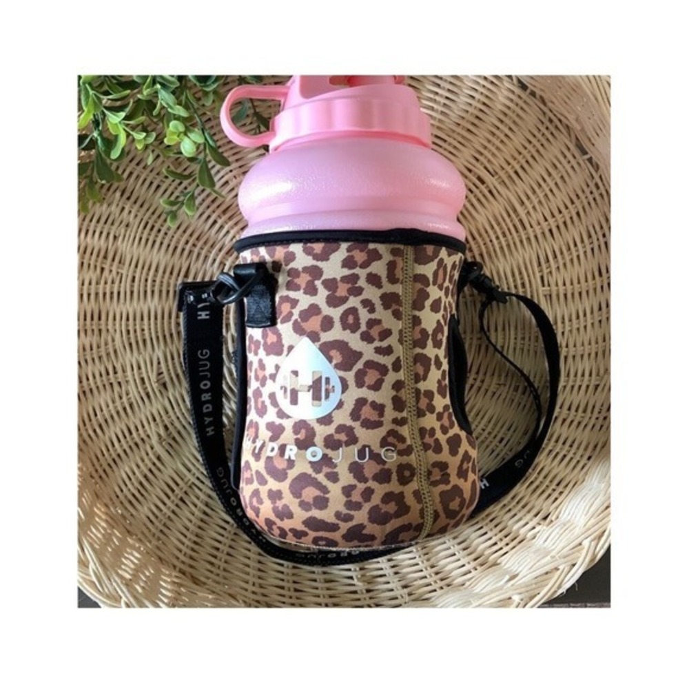 HYDROJUG Pink Half‎ Gallon 73oz Water Bottle With Animal Print Sleeve And Strap